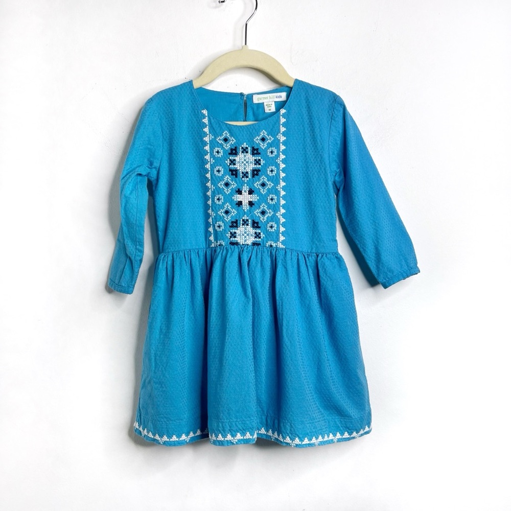 Garnet Hill Kids Embroidered Cotton Dress Size 2 Blue